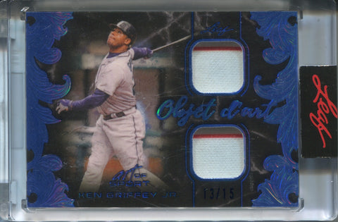 2021 Ken Griffey Jr. Leaf Art of Sport DUAL BLUE OBJECT D'ART JERSEY 13/15 RELIC #ODA-15 Seattle Mariners HOF