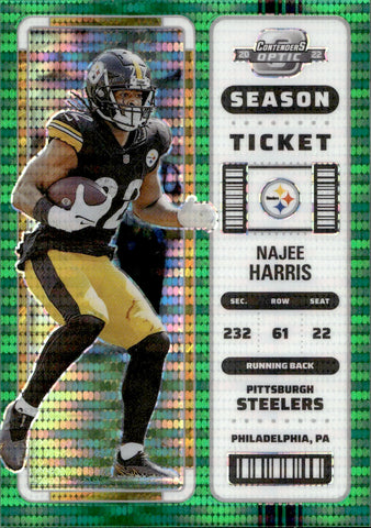 2022 Najee Harris Panini Contenders Optic GREEN PULSAR SEASON TICKET 05/30 #56 Pittsburgh Steelers