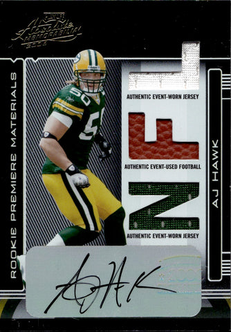 2006 A.J. Hawk Playoff Absolute ROOKIE TRIPLE JERSEY AUTO 062/100 AUTOGRAPH RELIC #275 Green Bay Packers