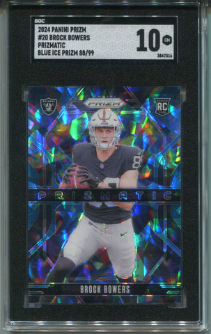 2024 Brock Bowers Panini Prizm BLUE ICE PRIZMATIC ROOKIE 88/99 RC SGC 10 #20 Las Vegas Raiders 7316