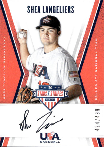 2019 Shea Langeliers Panini USA Baseball Stars & Stripes BLACK INK AUTO 424/499 #CNT-SL Oakland A's