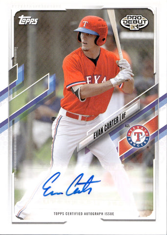 2021 Evan Carter Topps Pro Debut ROOKIE AUTO AUTOGRAPH #PD-29 Texas Rangers 1