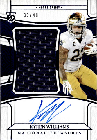 2022 Kyren Williams Panini National Treasures Collegiate BLUE ROOKIE JERSEY AUTO 32/49 AUTOGRAPH RELIC RC #69 Los Angeles Rams