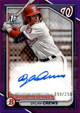 2024 Dylan Crews Bowman 1ST BOWMAN PURPLE BORDER AUTO 099/250 AUTOGRAPH #PPRA-DC Washington Nationals