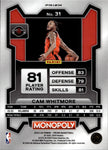 2023-24 Cam Whitmore Panini Prizm Monopoly FREE PARKING ROOKIE Washington Wizards #31