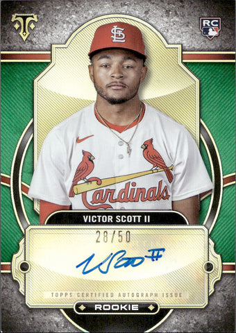 2024 Victor Scott II Topps Triple Threads EMERALD GREEN ROOKIE AUTO 28/50 AUTOGRAPH RC #RA-VSII St. Louis Cardinals