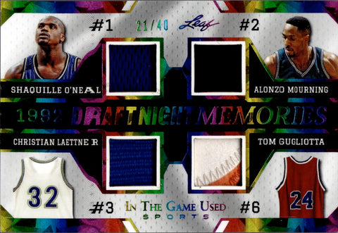 2024 O'neal/Mourning/Laettner/Gugliotta Leaf In the Game Used 1992 DRAFT NIGHT MEMORIES QUAD JERSEY PATCH 21/40 Magic/Hornets/T-Wolves/Bullets #DNM-11