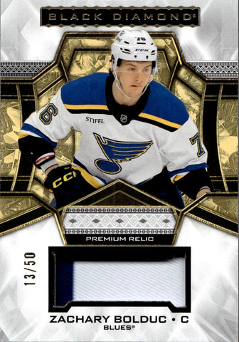 2024-25 Zachary Bolduc Upper Deck Black Diamond PREMIUM RELICS PATCH JERSEY 13/50 St. Louis Blues #BDB-ZB
