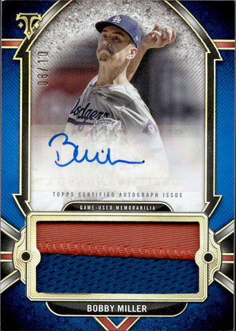2024 Bobby Miller Topps Triple Threads SAPPHIRE BLUE JUMBO PATCH AUTO 08/10 AUTOGRAPH RELIC #AJR-BM Los Angeles Dodgers
