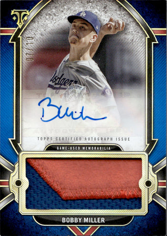 2024 Bobby Miller Topps Triple Threads SAPPHIRE BLUE JUMBO PATCH AUTO 07/10 AUTOGRAPH RELIC #AJR-BM Los Angeles Dodgers