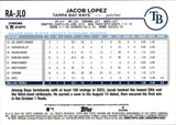 2024 Jacob Lopez Topps Chrome ROOKIE AQUA WAVE REFRACTOR AUTO 130/199 AUTOGRAPH #RA-JLO Tampa Bay Rays