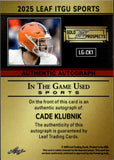2025 Cade Klubnik Leaf In the Game Used PURPLE FOIL GOLD PROSPECTS AUTO 4/6 AUTOGRAPH #LG-CK1 Clemson Tigers