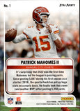 2023 Patrick Mahomes Panini Prestige RED FOIL FOR THE RECORD 017/399 #1 Kansas City Chiefs