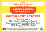2018 Alexa Bliss Topps Heritage WWE TLC COMMEMORATIVE MEDALLION RELIC #CTM-AB Friday Night Smackdown