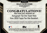 2018 Sean Newcomb Topps Tier One TRIPLE PATCH JERSEY AUTO 1/1 ONE OF ONE AUTOGRAPH RELIC #AT1TR-SN Atlanta Braves