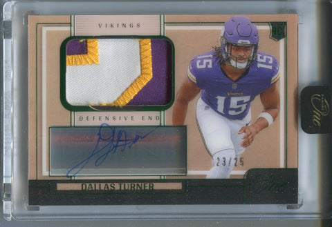 2024 Dallas Turner Panini One EMERALD GREEN ROOKIE PATCH AUTO 23/25 AUTOGRAPH RELIC #122 Minnesota Vikings