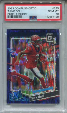 2023 Tank Dell Donruss Optic PURPLE SHOCK RATED ROOKIE RC PSA 10 #245 Houston Texans 7180