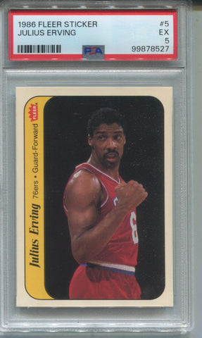 1986-87 Julius Erving ROOKIE STICKER RC PSA 5 #5 Philadelphia 76ers HOF 8527