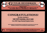 2024 Gunnar Henderson Topps Update Series 1989 DESIGN JERSEY RELIC #89RU-GH Baltimore Orioles