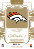 2025 Zach Allen Panini Flawless PURPLE DOWN & DIRTY NIKE BRAND LOGO 2/8 RELIC # 39Denver Broncos
