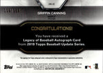 2019 Griffin Canning Topps Update LEGACY OF BASEBALL 150TH ANNIVERSARY ROOKIE AUTO 118/150 AUTOGRAPH RC #LBA-GC Anaheim Angels