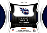 2022 Malik Willis Panini Certified ROOKIE JERSEY AUTO 166/199 AUTOGRAPH RELIC #203 Tennessee Titans