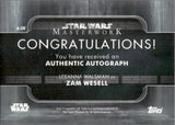 2020 Leeanna Walsman as Zam Wesell Autograph Topps Star Wars Masterwork #A-LW AUTO