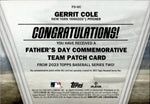 2023 Gerrit Cole Topps Series 2 SP BLUE FATHER'S DAY COMMEMORATIVE TEAM PATCH #FD-GC New York Yankees