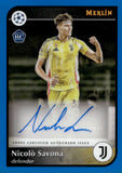 2024-25 Nicolo Savona Autograph Topps Merlin UEFA Club Competitions #AU-NS 054/150 BLUE REFRACTOR AUTO ROOKIE JUVENTUS