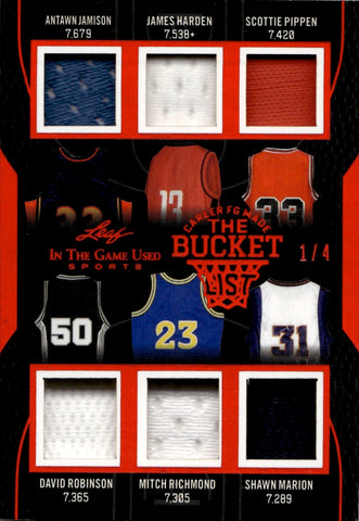 2024 Jamison/Harden/Pippen/Robinson/Richmond/Marion Leaf In the Game Used THE BUCKET LIST JERSEY 1/4 #TBL-7