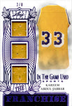 2024 Kareem Abdul-Jabbar Leaf In the Game Used THE FRANCHISE TRIPLE JERSEY 2/8 Los Angeles Lakers #TF-KA1