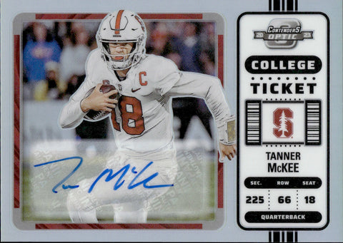 2023 Tanner McKee Panini Chronicles CONTENDERS OPTIC COLLEGE TICKET ROOKIE AUTO 67/99 AUTOGRAPH RC #25 Philadelphia Eagles