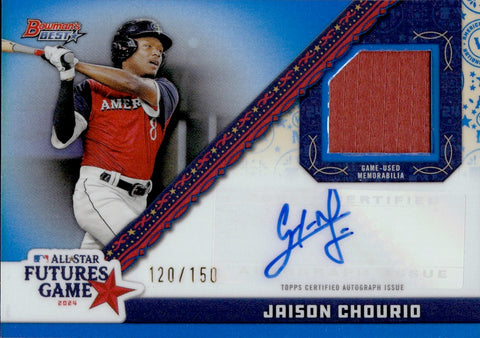 2024 Jaison Chourio Bowman's Best ROOKIE BLUE REFRACTOR FUTURES GAME JERSEY AUTO 120/150 AUTOGRAPH RELIC #FGRA-JC Cleveland Guardians