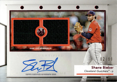 2024 Shane Bieber Topps Museum Collection PINK DUAL JERSEY AUTO 82/99 AUTOGRAPH RELIC #SWDRA-SB Cleveland Guardians