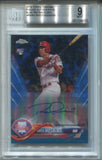2018 Rhys Hoskins Topps Chrome BLUE REFRACTOR ROOKIE 018/150 AUTOGRAPH BGS 9/10 RC #RA-RH Philadelphia Phillies 9075