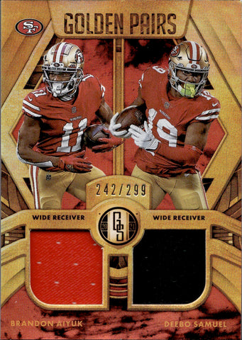 2021 Deebo Samuel Brandon Aiyuk Panini Gold Standard GOLDEN PAIRS DUAL JERSEY 242/299 RELIC #GP-SF San Francisco 49ers