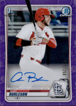 2020 Alec Burleson Bowman Draft CHROME DRAFT PICKS PURPLE REFRACTOR AUTO ROOKIE AUTOGRAPH RC 227/250 #CDA-AB St. Louis Cardinals