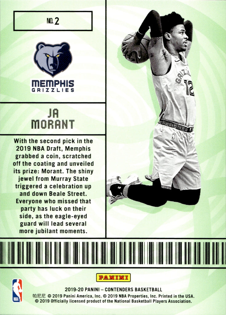 Ja Morant 2019-20 Panini Contenders Draft Picks Green Game Ticket