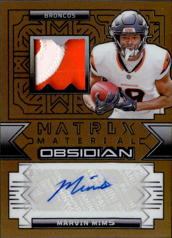 2024 Marvin Mims Panini Obsidian GOLD MATRIX MATERIALS PATCH AUTO 10/10 AUTOGRAPH RELIC #MMA-MMS Denver Broncos