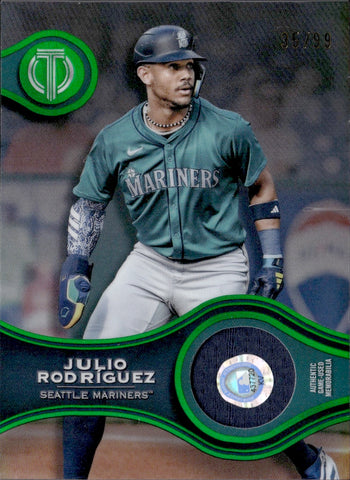 2025 Julio Rodriguez Topps Tribute EMERALD GREEN STAMP OF APPROVAL JERSEY 35/99 RELIC #SOA-JR Seattle Mariners