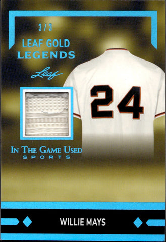 2024 Willie Mays Leaf In the Game Used PLATINUM GOLD LEGENDS JERSEY 3/3 RELIC #LGL-20 San Francisco Giants HOF