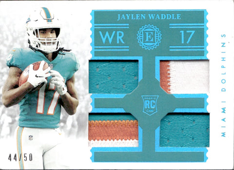 2021 Jaylen Waddle Panini Encased ROOKIE SAPPHIRE QUAD PATCH JERSEY 44/50 RELIC RC #RTM-JW Miami Dolphins