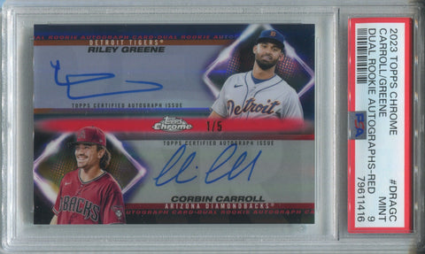 2023 Riley Greene Corbin Carroll Topps Chrome DUAL ROOKIE RED REFRACTOR AUTO 1/5 AUTOGRAPH PSA 9 #DRAGC Tigers Diamondbacks 1416