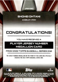 2022 Shohei Ohtani Topps Series 1 JERSEY NUMBER MEDAILLION COMMEMORATIVE RELIC #JNM-SO Anaheim Angels