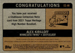 2021 Alex Kirilloff Topps Heritage High Number ROOKIE CLUBHOUSE COLLECTION JERSEY RELIC RC #CC-AK Minnesota Twins