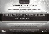 2015 Freddie Freeman Adrian Gonzalez Anthony Rizzo Topps Triple Threads TRIPLE JERSEY AUTO 28/36 AUTOGRAPH RELIC #TTARC-FRG Braves Dodgers Cubs *NRMT*