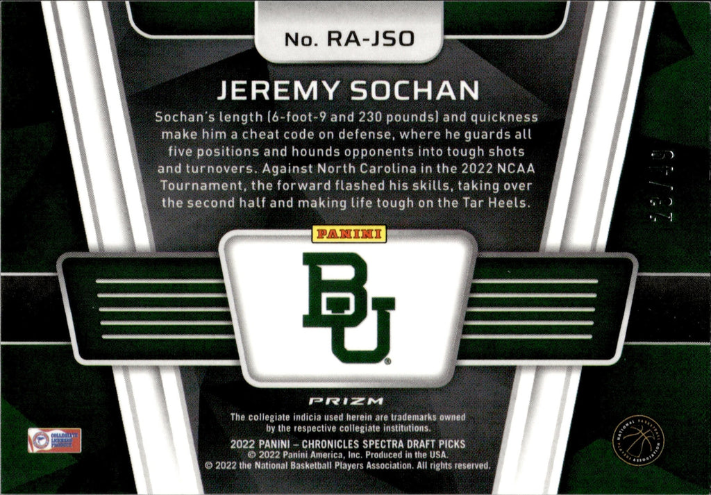 2022-23 Jeremy Sochan Panini Chronicles Draft Picks Spectra RISE ABOVE
