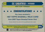 2022 CC Sabathia Topps Series 1 JERSEY 1987 DESIGN RELIC #87R-CS New York Yankees