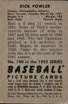 1952 Dick Fowler Bowman #190 Philadelphia Athletics BV $15