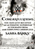 2018 Sasha Banks Topps Undisputed WWE DIVAS AUTO 123/199 AUTOGRAPH #UA-SB Monday Night Raw